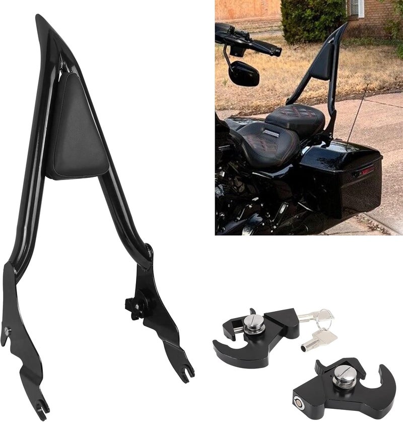 AUFER 28" Motorcycle Rear Passenger Backrest Sissy Bar With Pad Locked Rotary Docking Latches Clips With Keys Compatible With For Touring Road King Road Glide Street Glide Electra Glide 2009-2025 - Image 1